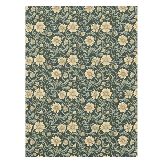 Dark green stylized yellow flowers  pattern  tafelkleed (Voorkant)