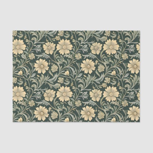 Dark green stylized yellow flowers  pattern  tissuepapier (Voorkant)
