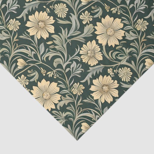 Dark green stylized yellow flowers  pattern  tissuepapier (Detail)