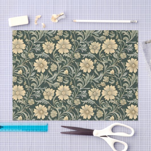 Dark green stylized yellow flowers  pattern  tissuepapier (Craft)