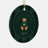 Dark Green Tartan Plaid Babys First Christmas  Keramisch Ornament (Rechts)