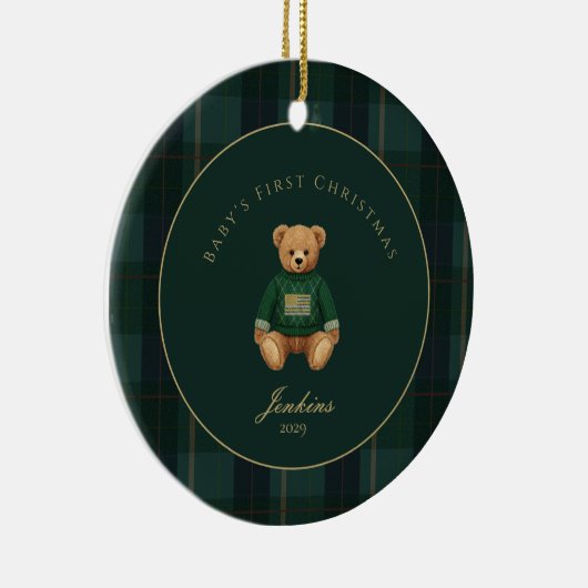 Dark Green Tartan Plaid Babys First Christmas  Keramisch Ornament (Rechts)