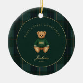 Dark Green Tartan Plaid Babys First Christmas Keramisch Ornament (Voorkant)