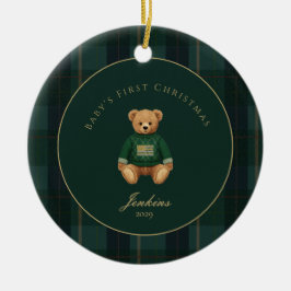 Dark Green Tartan Plaid Babys First Christmas Keramisch Ornament