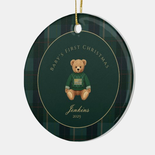 Dark Green Tartan Plaid Babys First Christmas  Keramisch Ornament (Links)