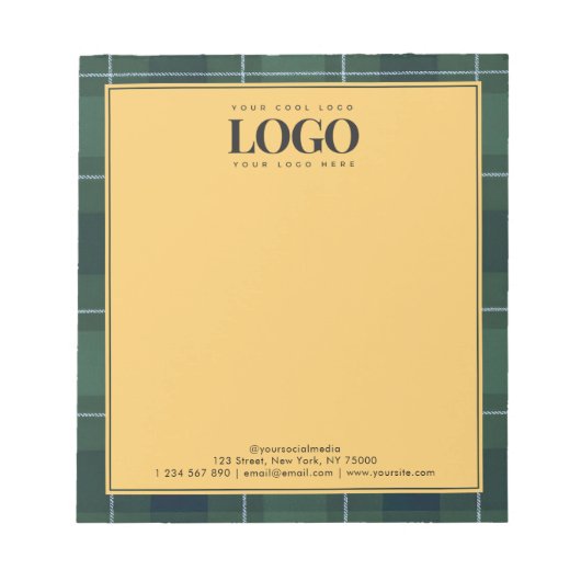 Dark Green Tartan Polo Plaid Business Logo Text Notitieblok (Voorkant)