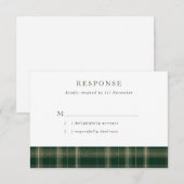 Dark Green Tartan Wedding RSVP Kaartje (Voorkant / Achterkant)