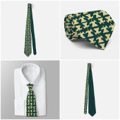 Dark Green Tie with Gold Bird Pattern Stropdas
