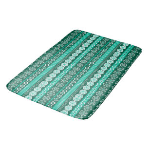 Dark Green Turquoise Patterned Stripe Badmat
