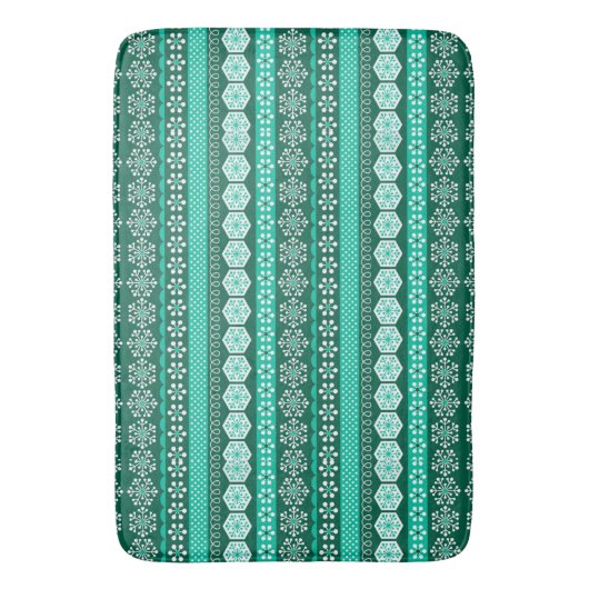 Dark Green Turquoise Patterned Stripe Badmat (Voorkant Verticaal)