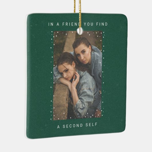 Dark Green Two Photo Snowfall Best Friends Photo Keramisch Ornament (Rechts)