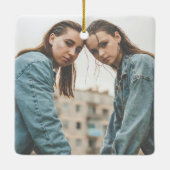 Dark Green Two Photo Snowfall Best Friends Photo Keramisch Ornament (Achterkant)