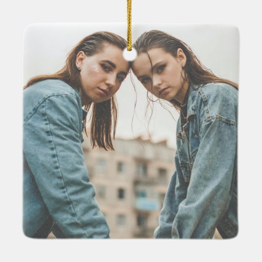 Dark Green Two Photo Snowfall Best Friends Photo Keramisch Ornament (Achterkant)