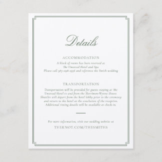 Dark Green Wedding Enclosure Card Informatiekaartje