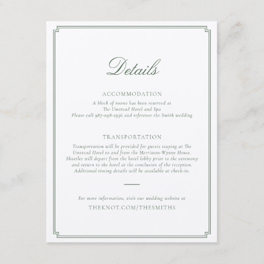 Dark Green Wedding Enclosure Card Informatiekaartje (Voorkant)