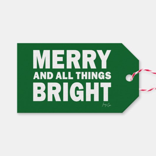 Dark Green & White Gift Tag | Merry & Bright Cadeaulabel (Voorkant (Horizontaal))