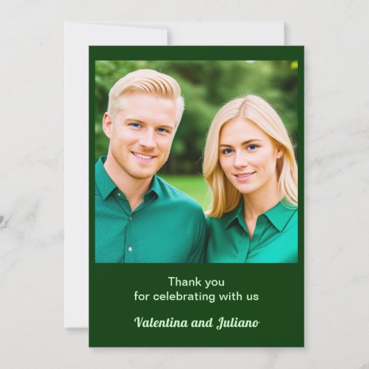 Dark Green With Photo Wedding Thank You Card Bedankkaart (Voorkant)