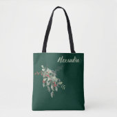 Dark green with Watercolor Leaves & Berries Named  Tote Bag (Voorkant)