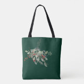 Dark green with Watercolor Leaves & Berries Named  Tote Bag (Achterkant)