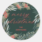 Dark Green Wreath Classic Kerst sticker (Voorkant)