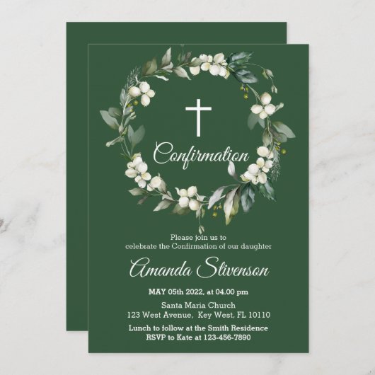 Dark Greenery Floral Confirmation Kaart (Voorkant / Achterkant)