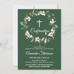 Dark Greenery Floral Confirmation Kaart