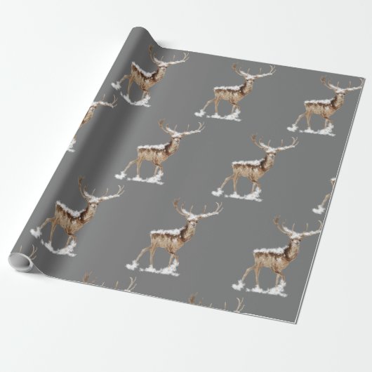 Dark Grey Deer Antlers kerst Cadeaupapier (Uitgerold)