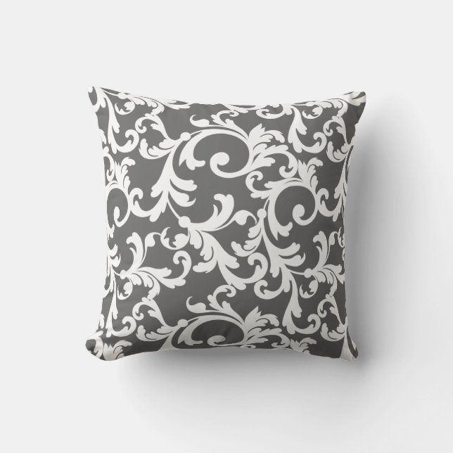 Dark Grey Elegant Damask Kussen (Voorkant)