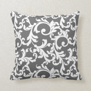 Dark Grey Elegant Damask Kussen