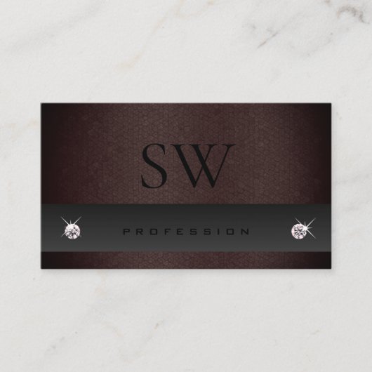 Dark Grey en Burgundy Snake Pattern met Monogram Visitekaartje (Voorkant)