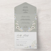 Dark Grey Flowers Tear-Off RSVP | Modern Wedding All In One Uitnodiging (Binnen)