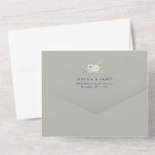 Dark Grey Flowers Tear-Off RSVP | Modern Wedding All In One Uitnodiging (Achterkant)