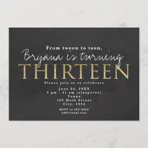Dark Grey & Gold 13th 13 Birthday Party Invitation Kaart