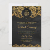 Dark Grey Gold Foil Lace Islamic Mehndi Kaart (Voorkant)