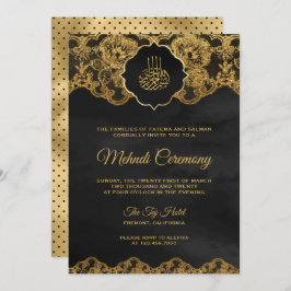 Dark Grey Gold Foil Lace Islamic Mehndi Kaart