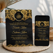 Dark Grey Gold Foil Lace Islamic Muslim Weduwen Kaart