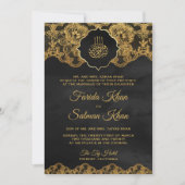 Dark Grey Gold Foil Lace Islamic Muslim Weduwen Kaart (Voorkant)