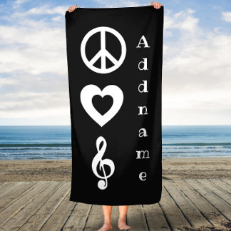 Dark Grey Peace Love Music Custom Bath Towel Badhanddoek