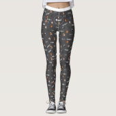 Dark Grey Pet Lover Kitty Feline Meow Cat Pattern Leggings (Voorkant)