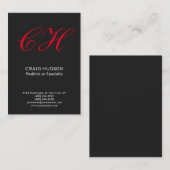 Dark Grey Red Monogram Professional Visitekaartje (Voorkant / Achterkant)