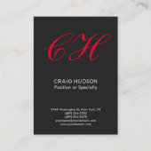 Dark Grey Red Monogram Professional Visitekaartje (Voorkant)
