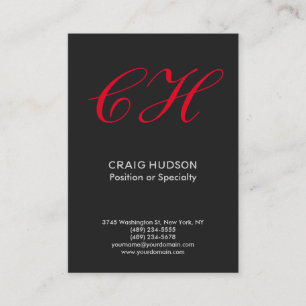 Dark Grey Red Monogram Professional Visitekaartje