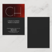 Dark Grey Red Monogram Professional Visitekaartje (Voorkant / Achterkant)