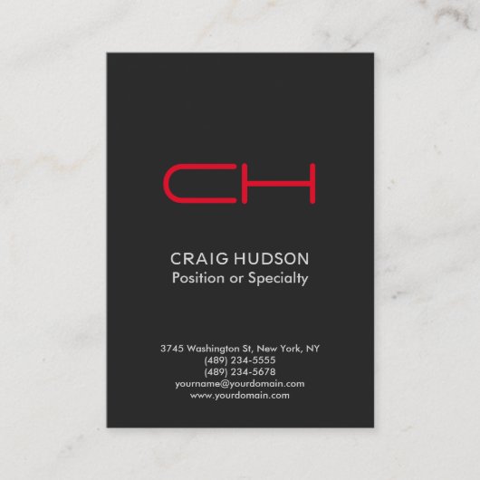 Dark Grey Red Monogram Professional Visitekaartje (Voorkant)