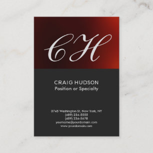 Dark Grey Red Monogram Professional Visitekaartje