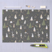Dark Grey Snowy Forest Kerstmis Pattern Tissuepapier (Craft)