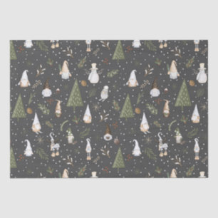 Dark Grey Snowy Forest Kerstmis Pattern Tissuepapier