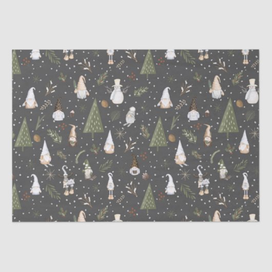 Dark Grey Snowy Forest Kerstmis Pattern Tissuepapier (Voorkant)