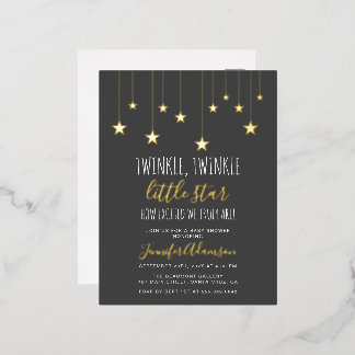 Dark Grey Twinkle Little Star-Baby shower Folie Uitnodiging Briefkaart
