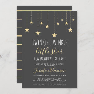 Dark Grey Twinkle Little Star-Baby shower Kaart